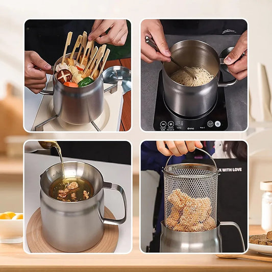 1200ml Stainless Steel Deep Fry Pot with Strainer Basket