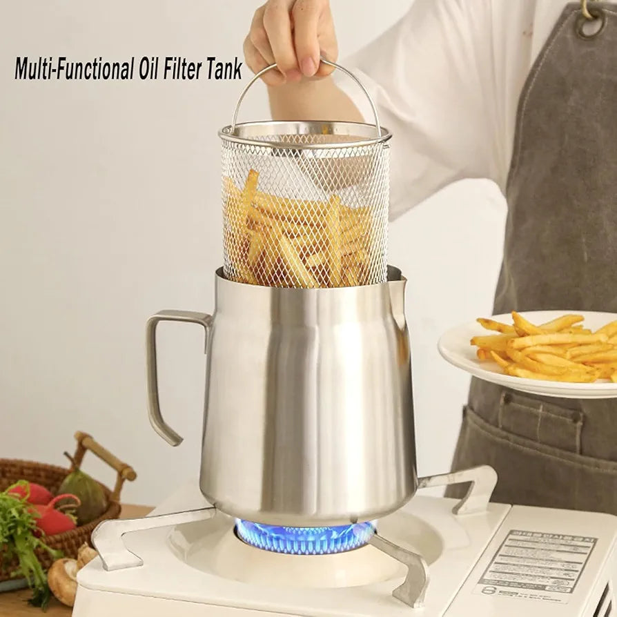 1200ml Stainless Steel Deep Fry Pot with Strainer Basket