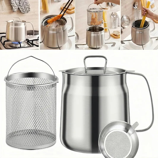 1200ml Stainless Steel Deep Fry Pot with Strainer Basket